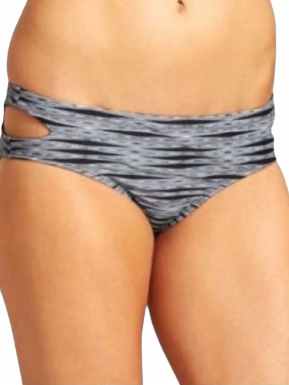 ATHLETA Ariel Side Cut-Out Low-Rise Bikini Bottom Black Gray Medium Style #43906
